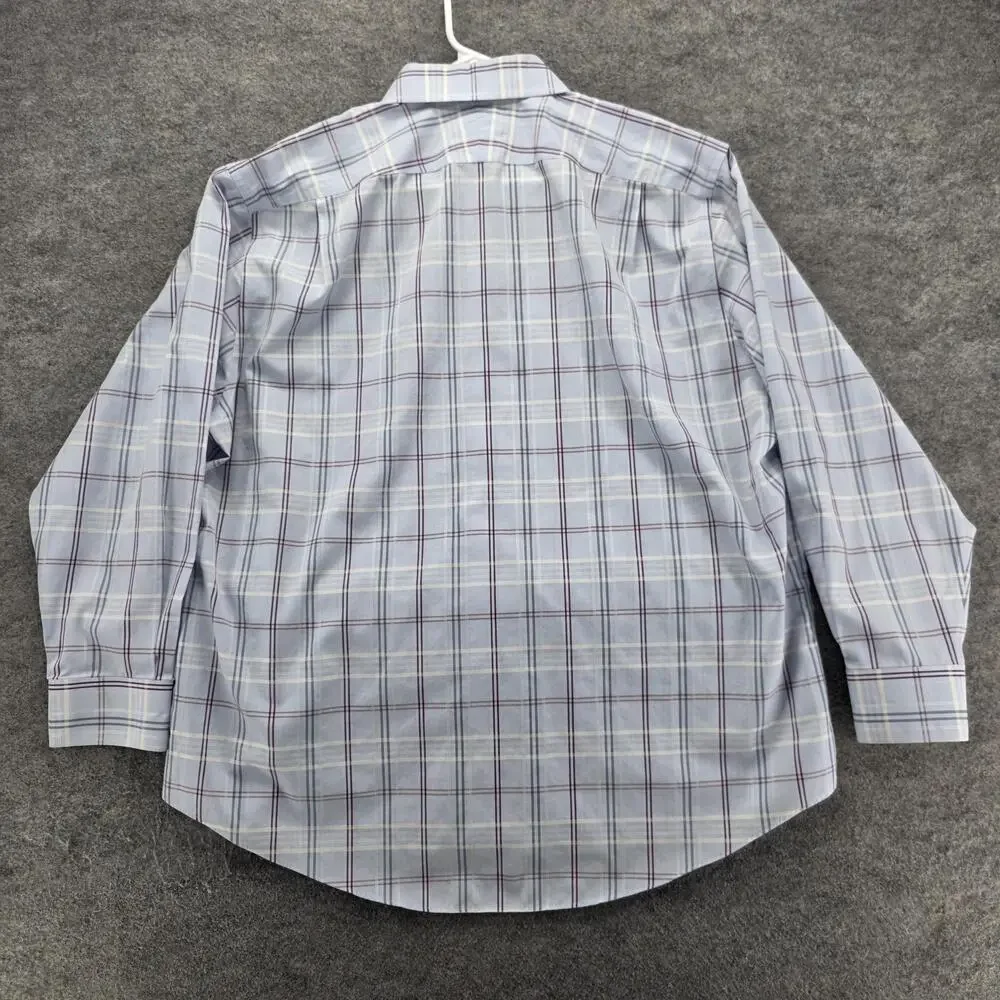 Nordstrom Mens Shop Dress Shirt Mens 17 Blue Plaid Classic Fit Point Collar